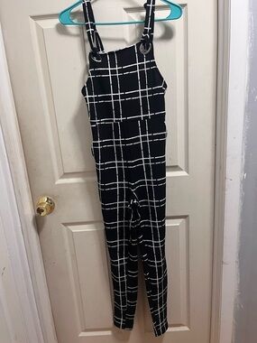 SHEIN Black Jumpsuit with White Windowpane Grid